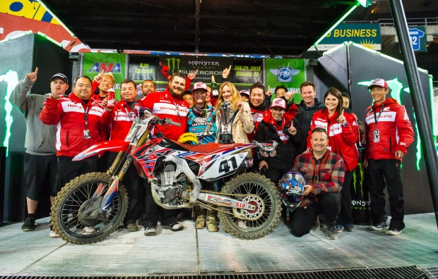 Trey Canard and Team Honda HRC winning in Oakland. Photo: Honda